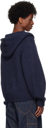 RICE NINE TEN Navy Hand Knitted Zip Hoodie