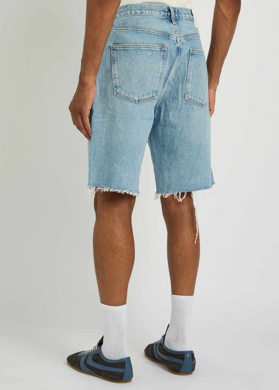 Agolde Anson Frayed Denim Shorts Light Blue