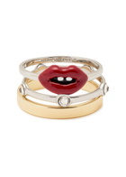 Marc Jacobs Lips Plated Brass Rings set of Three Gold