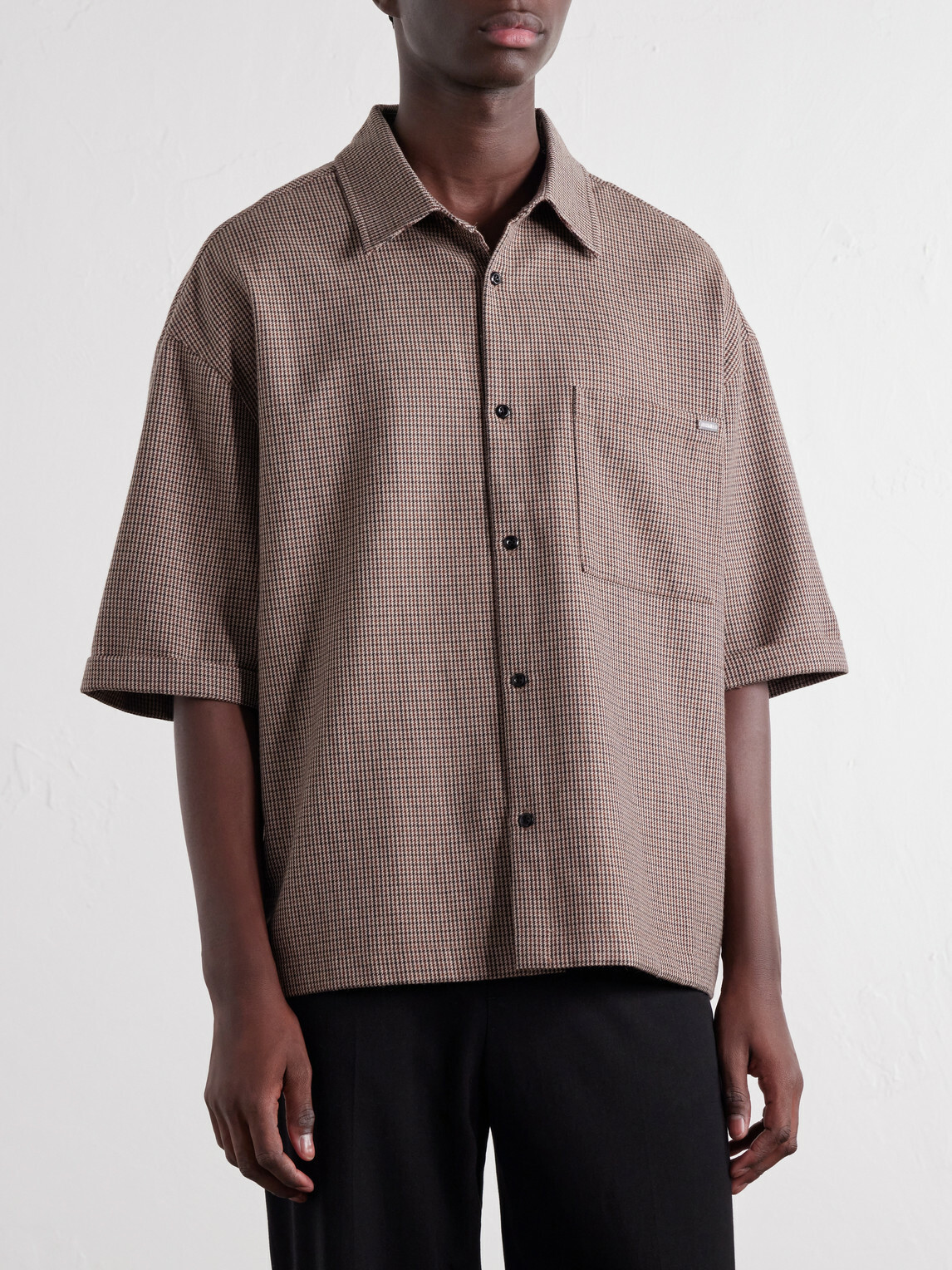 NAHMIAS - Houndstooth Wool-Blend Twill Shirt - Brown