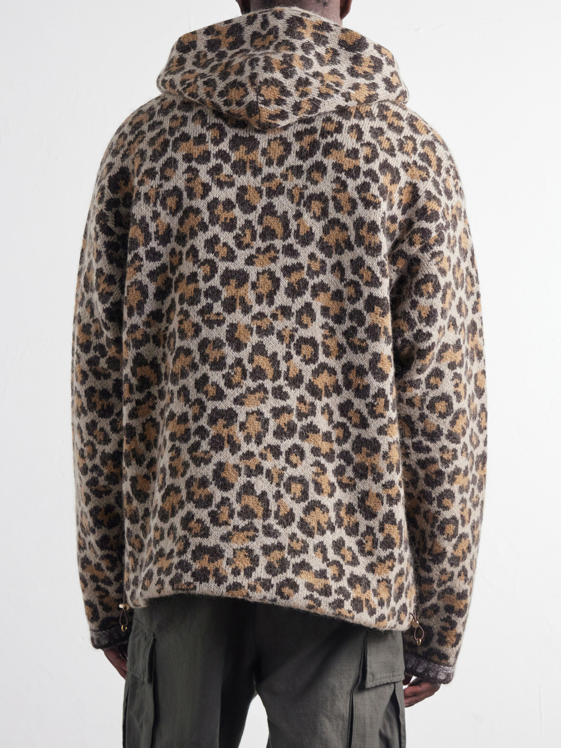 KAPITAL - Hooded Leopard-Jacquard Half-Zip Sweater - Neutrals
