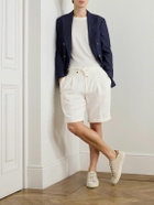 Brunello Cucinelli - Straight-Leg Pleated Herringbone Cotton and Linen-Blend Drawstring Bermuda Shorts - White