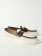 Tod's - Leather-Trimmed Canvas Penny Loafers - Neutrals