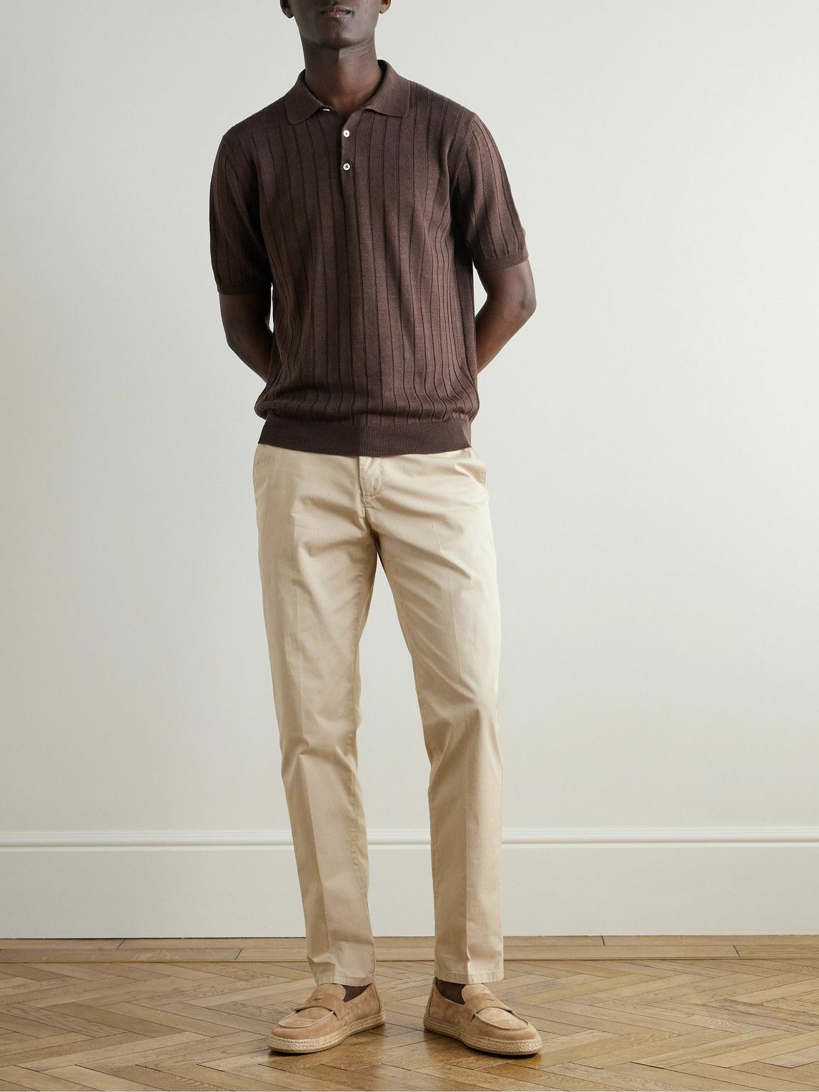 Boglioli - Ribbed Linen and Cotton-Blend Polo Shirt - Brown