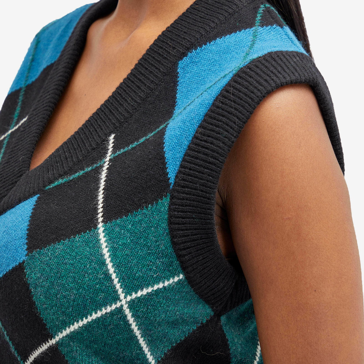 YMC Women's Heidi Argyle Vest in Black Multi