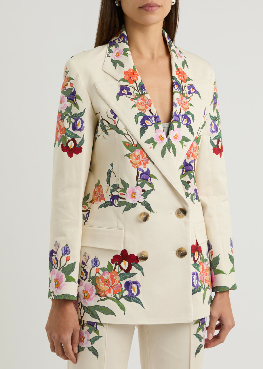Borgo DE Nor Quinn Floral-print Stretch-cotton Blazer Cream