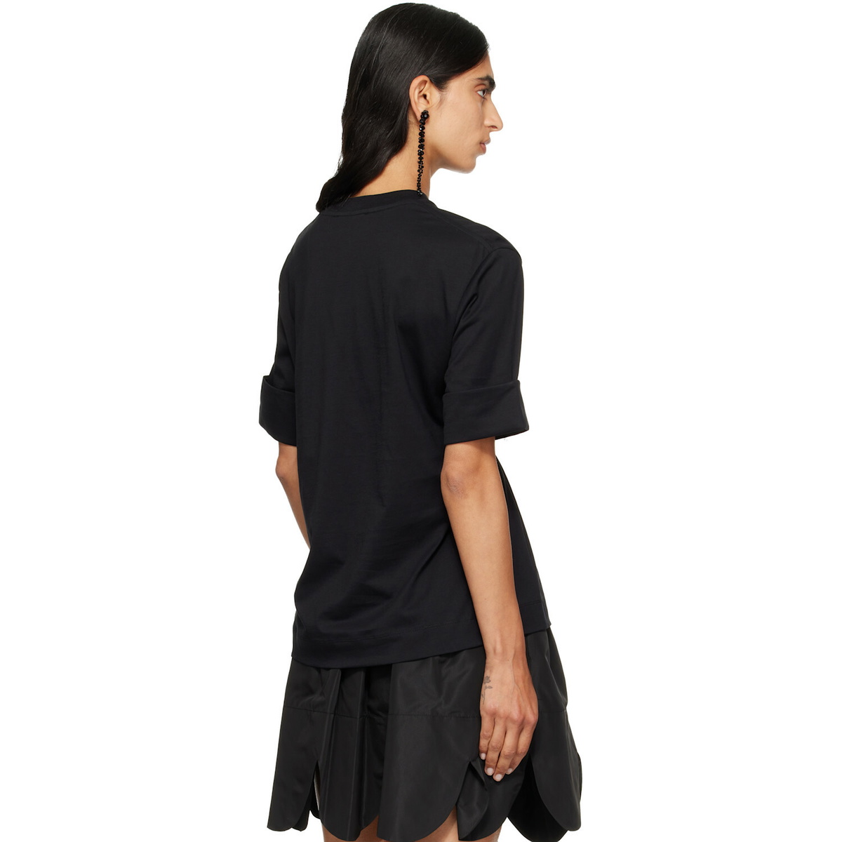 Simone Rocha Black Gathered Rose Wire Sleeve Boy T-shirt
