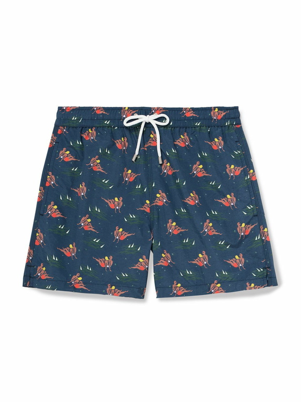 Photo: Drake's - Bathers Straight-Leg Mid-Length Printed Swim Shorts - Blue