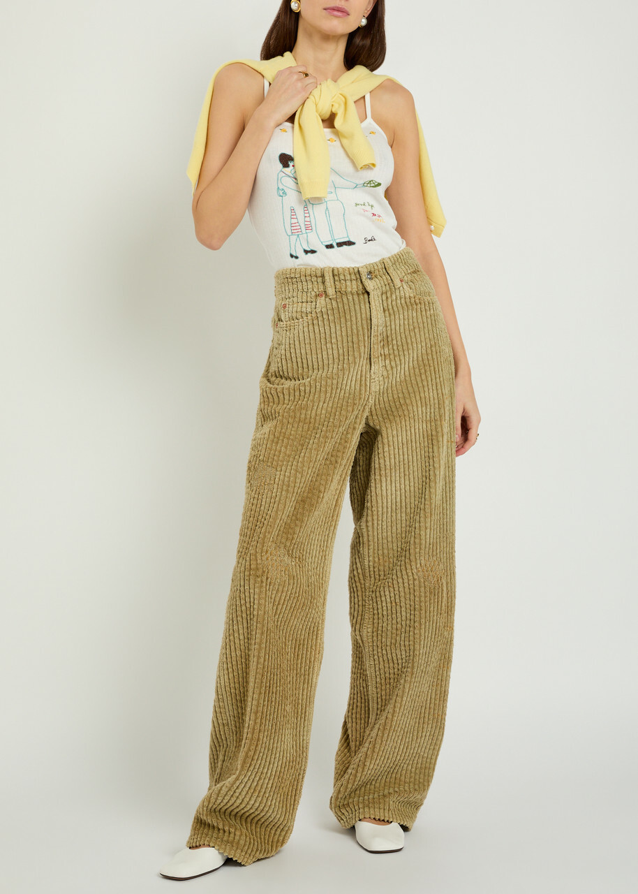 Bode Companion Embroidered Cotton Tank Cream
