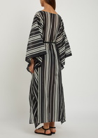 Tory Burch Striped Belted Cotton-blend Kaftan Dress Black