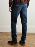 Brunello Cucinelli - Slim-Fit Straight-Leg Logo-Embroidered Jeans - Blue