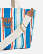 Pinko Medium Shopper Bag In Striped Canvas Orange/Light Blue Antique Gold