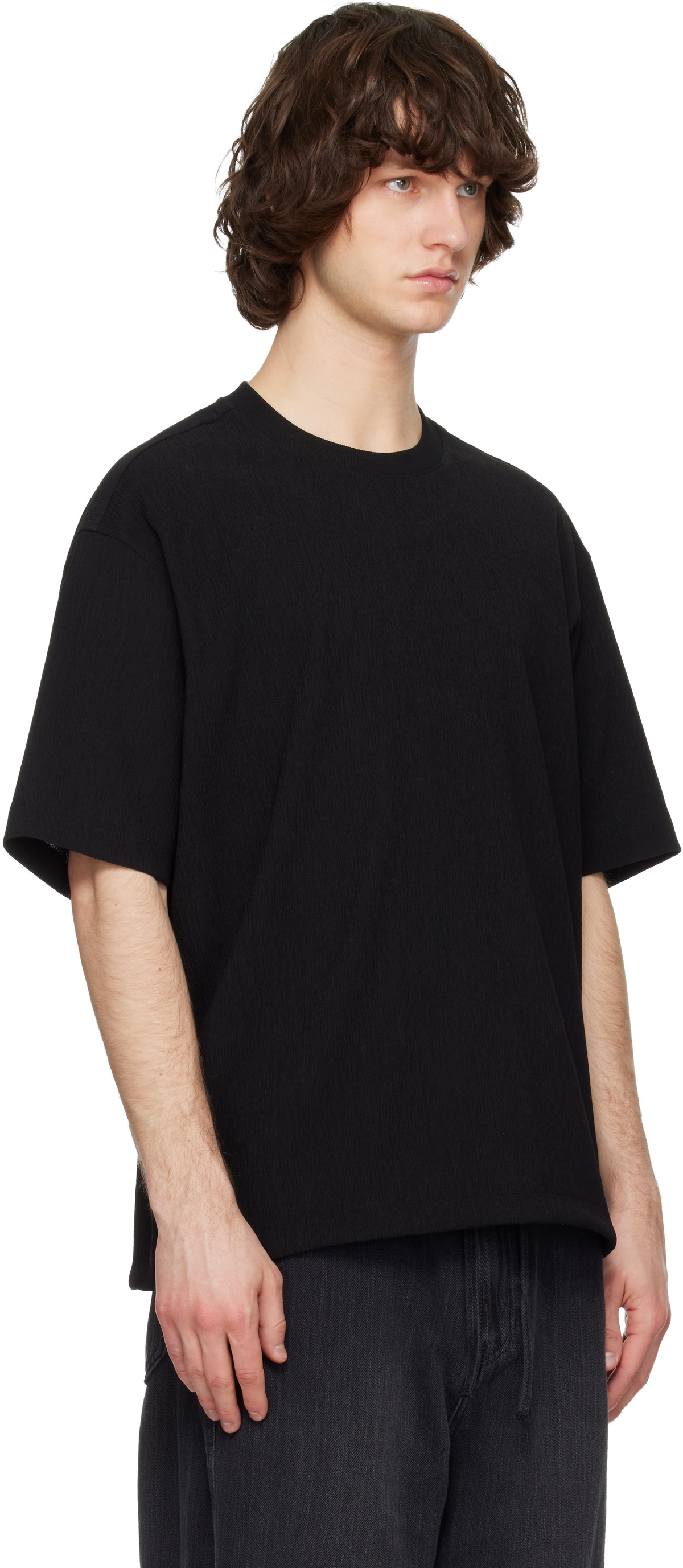 Solid Homme Black Crinkle Round Neck Short Sleeve T-shirt