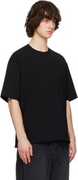 Solid Homme Black Crinkle Round Neck Short Sleeve T-shirt