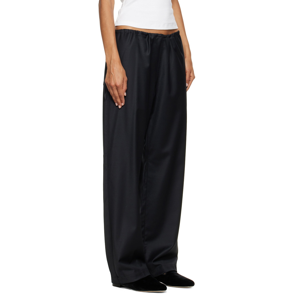 ssstein Black Wool Silk Drawstring Easy Trousers