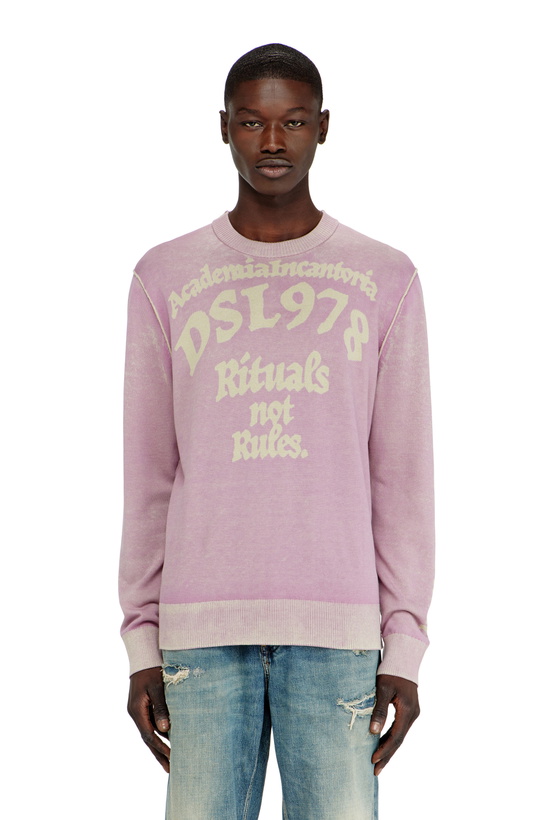 Photo: Diesel Treated cotton jumper with slogan - Knitwear Mens in Violet
