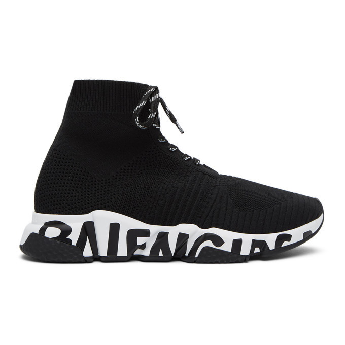 Photo: Balenciaga Black and White Speed Lace-Up Sneakers