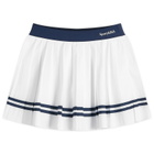 Sporty & Rich Women's Serif Logo Pleated Skirt in White/Navy Navy