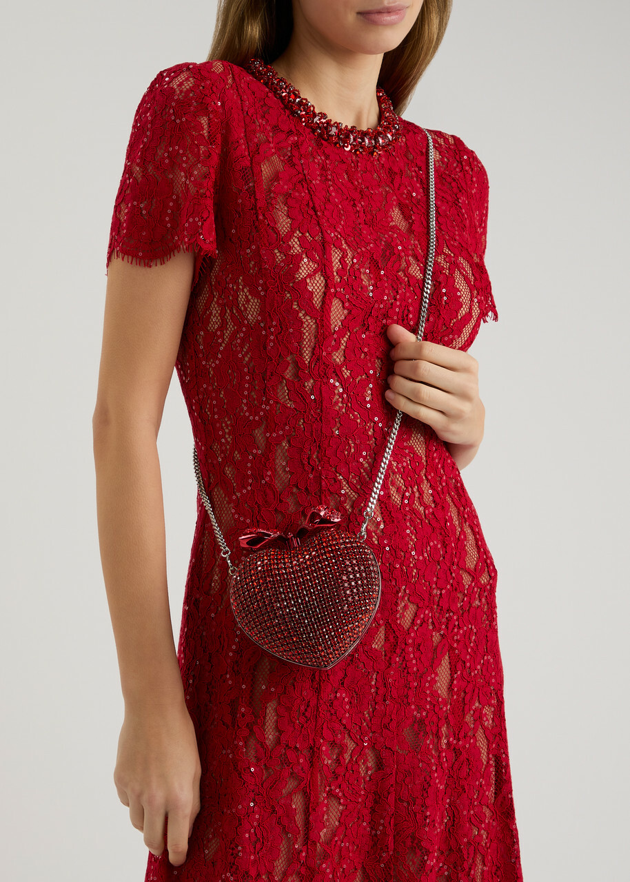 Self-portrait Heart Crystal-embellished Satin Clutch - Red - One Size  Self-Portrait