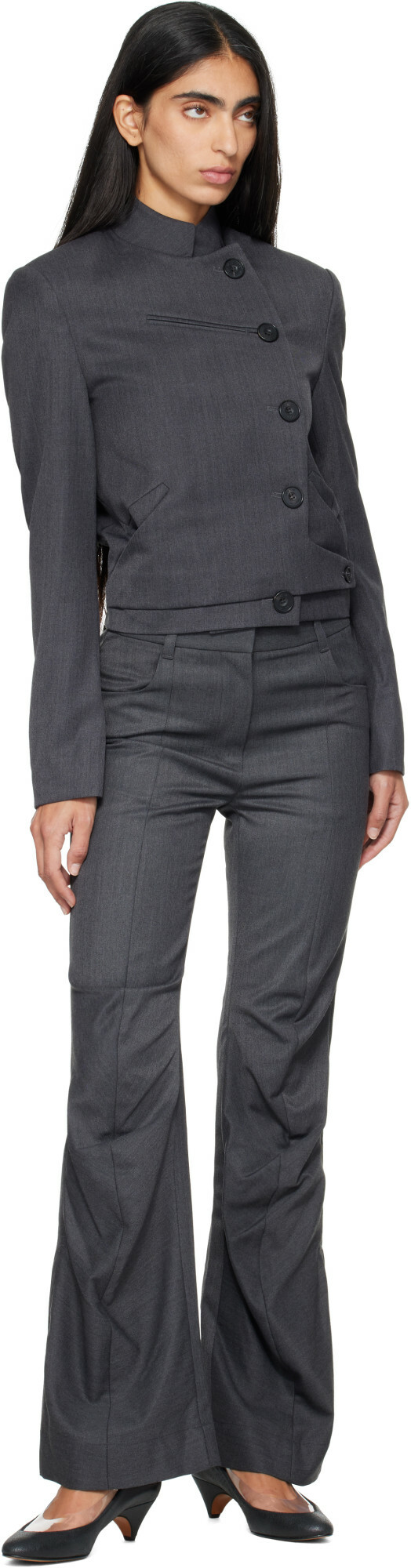 OPEN YY Gray Wool Double-Breasted Blazer