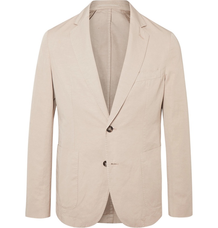 Photo: Officine Generale - Slim-Fit Garment-Dyed Cotton and Linen-Blend Suit Jacket - Neutrals