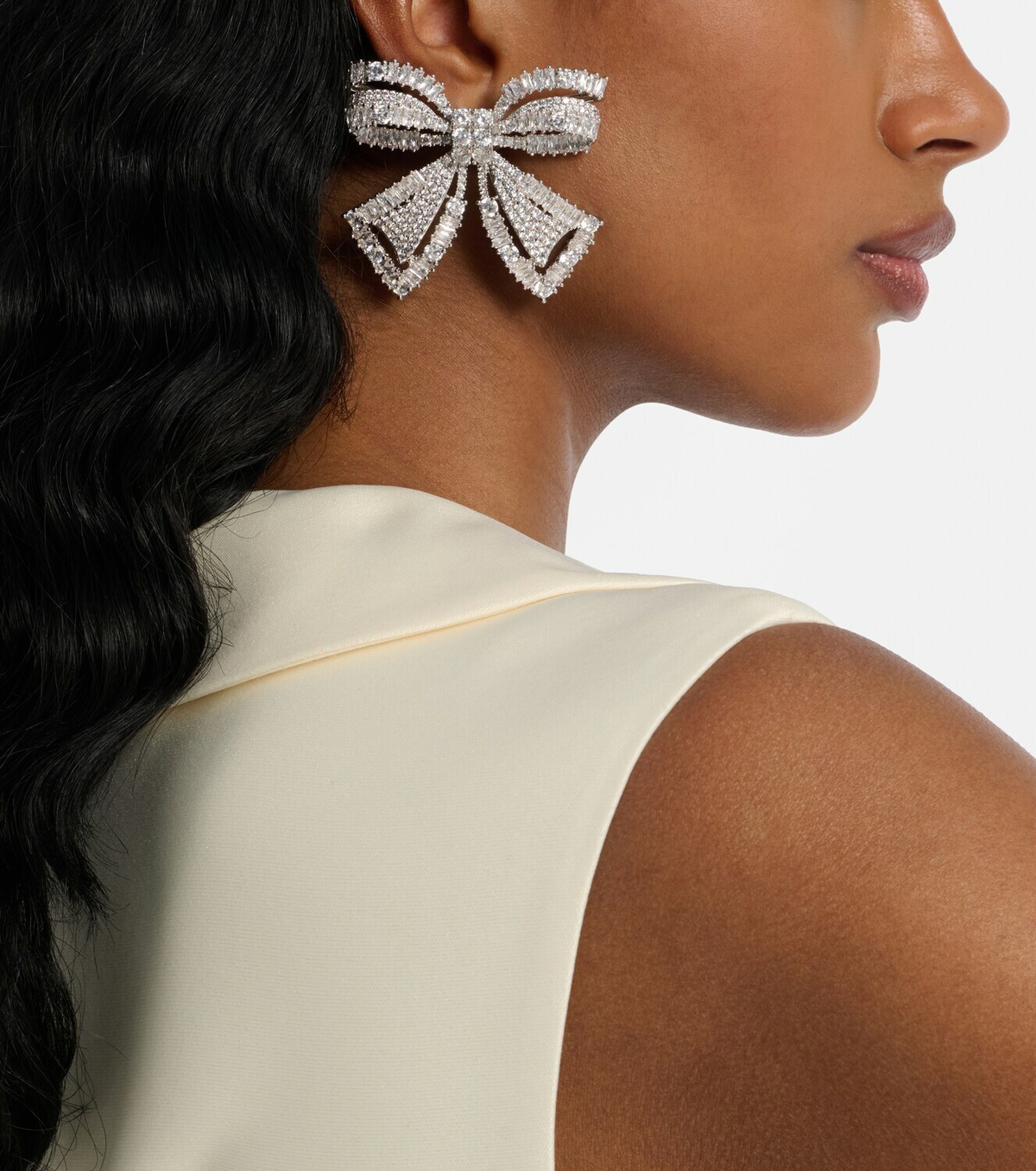Self-Portrait Bow crystal-embellished earrings