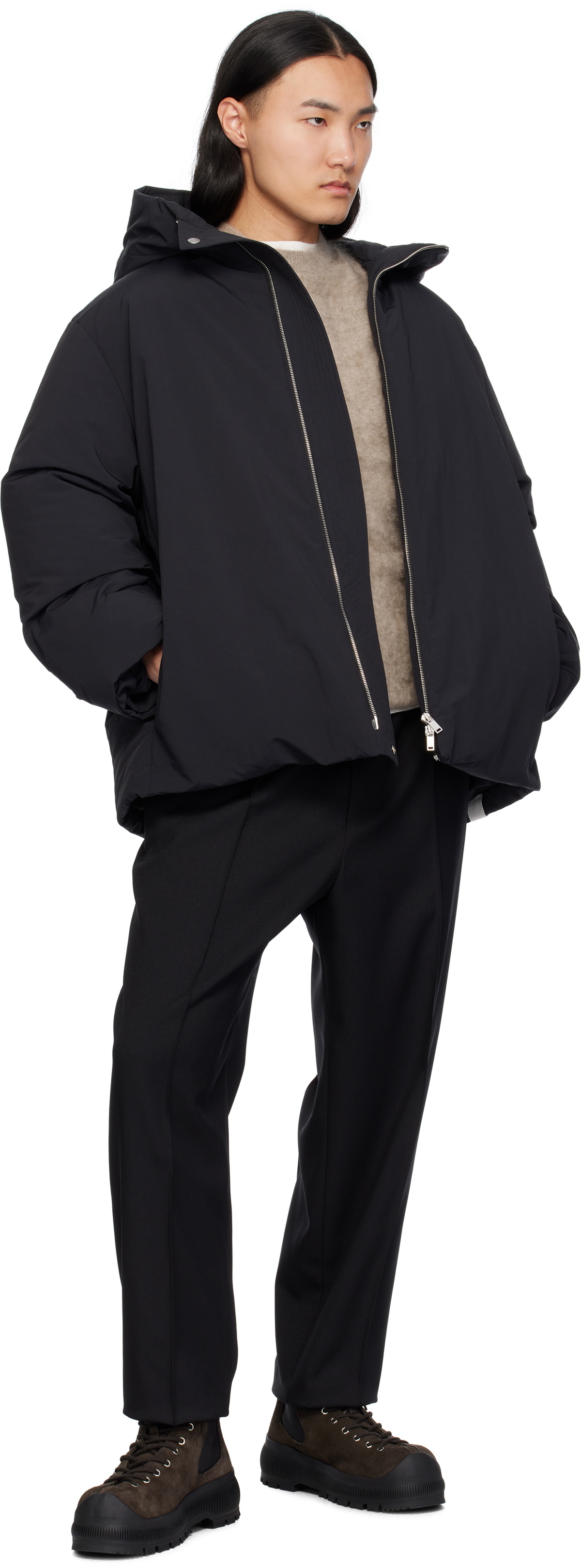 Jil Sander Black Hooded Down Jacket
