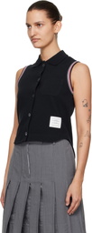 Thom Browne Navy Pique RWB Trim Sleeveless Shirt