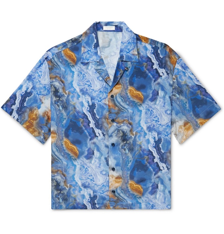 Photo: Deveaux - Resort Camp-Collar Printed Silk Shirt - Blue