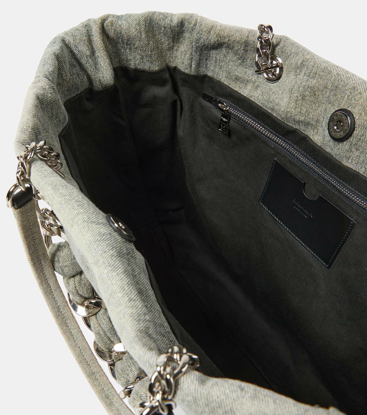 新作*Balmain*チェーンハンドル デニムトートバッグ 1945 1945 Soft tote bag in diamond-quilted denim blue blue