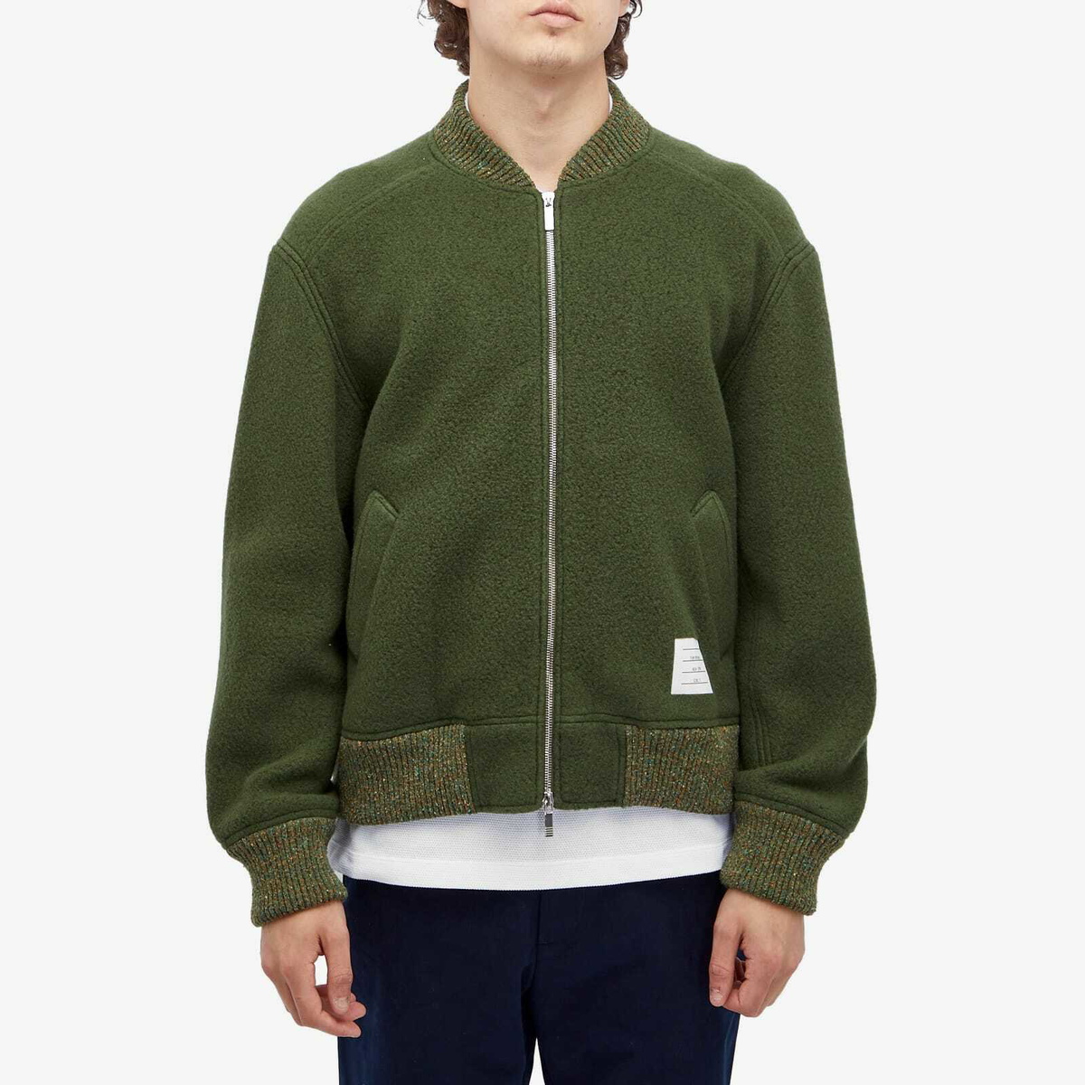 THOM BROWNE グリーン　ベルベット　ジャケット Thom Browne Men's Wool Fleece Bomber Jacket in Dark Green