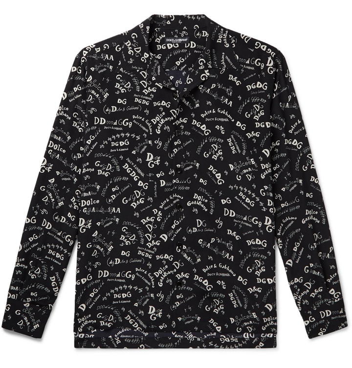 Photo: Dolce & Gabbana - Logo-Print Silk-Chiffon Shirt - Black