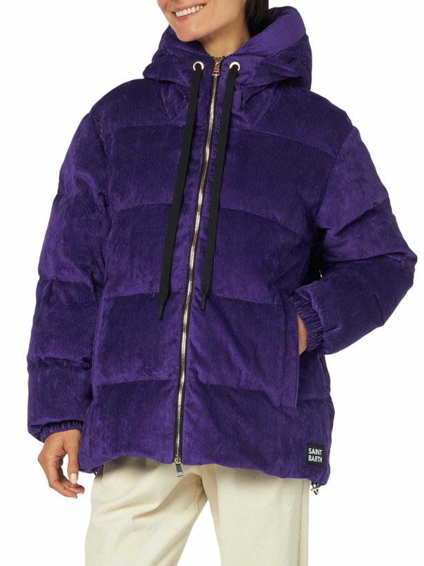 Photo: MC2 Saint Barth Woman Purple Corduroy Down Padded Jacket With Hoodie