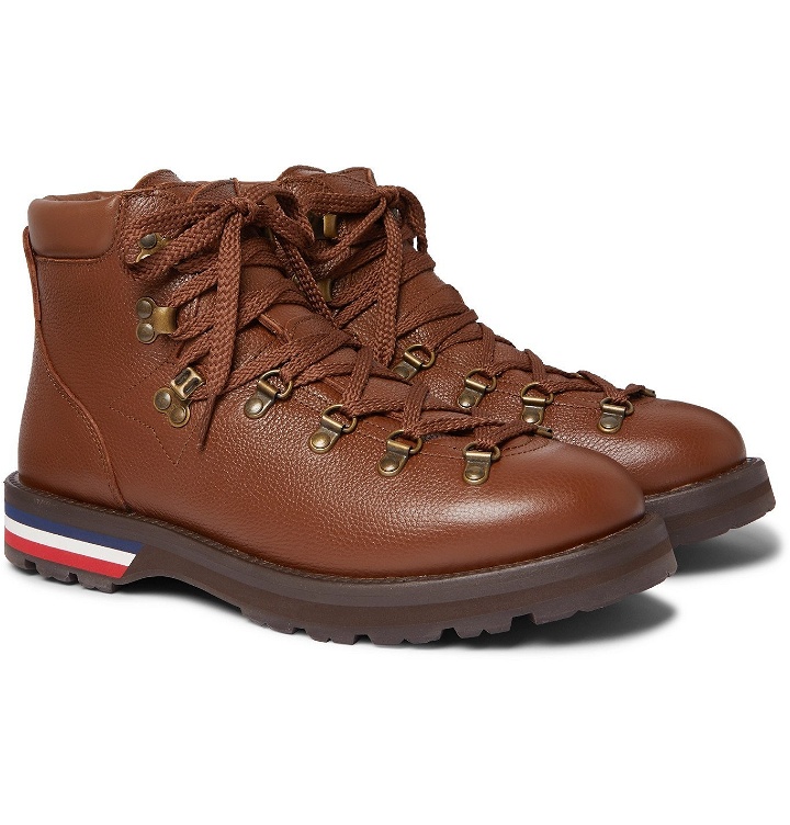 Photo: Moncler - Striped Full-Grain Leather Boots - Brown