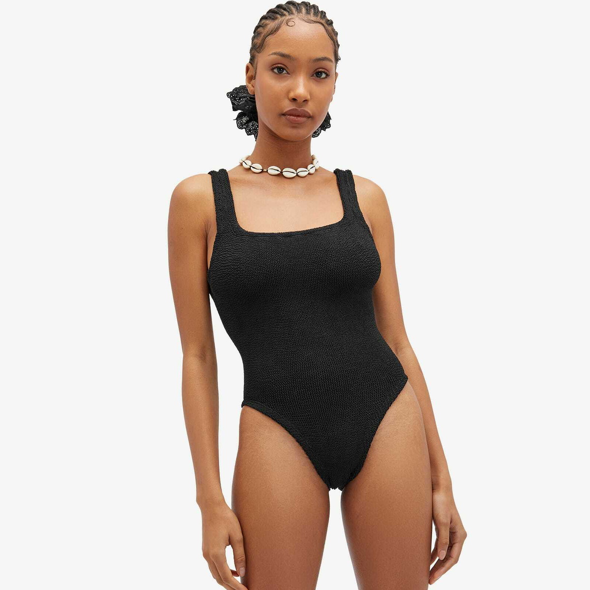 Hunza G SQUARENECKSWIMCRINKLEBLACK 関税送料込 Hunza G Women's Square Neck Swimsuit in Black Hunza G