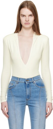 Mugler Off-White Hooded V-Neck Bodysuit