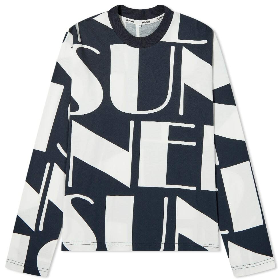 Sunnei Women's Long Sleeve All Over Logo T-Shirt in Blue Macro