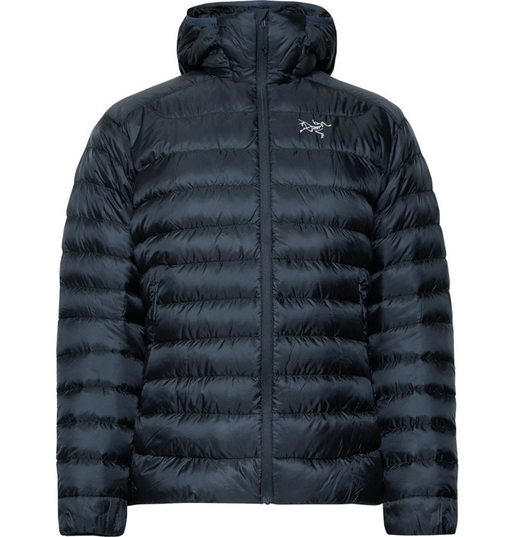 Photo: Arc'teryx - Cerium LT Slim-Fit Quilted Ripstop Hooded Down Jacket - Men - Storm blue