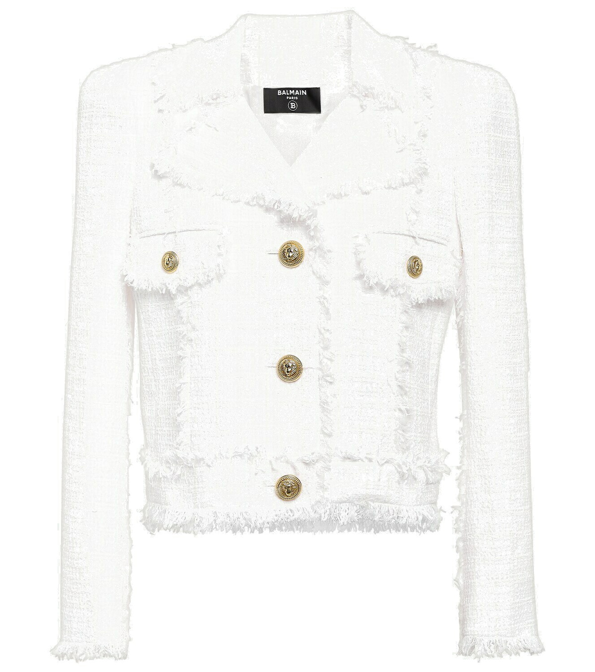 Leonara Tweed Cropped Jacket in White Gold | Chello