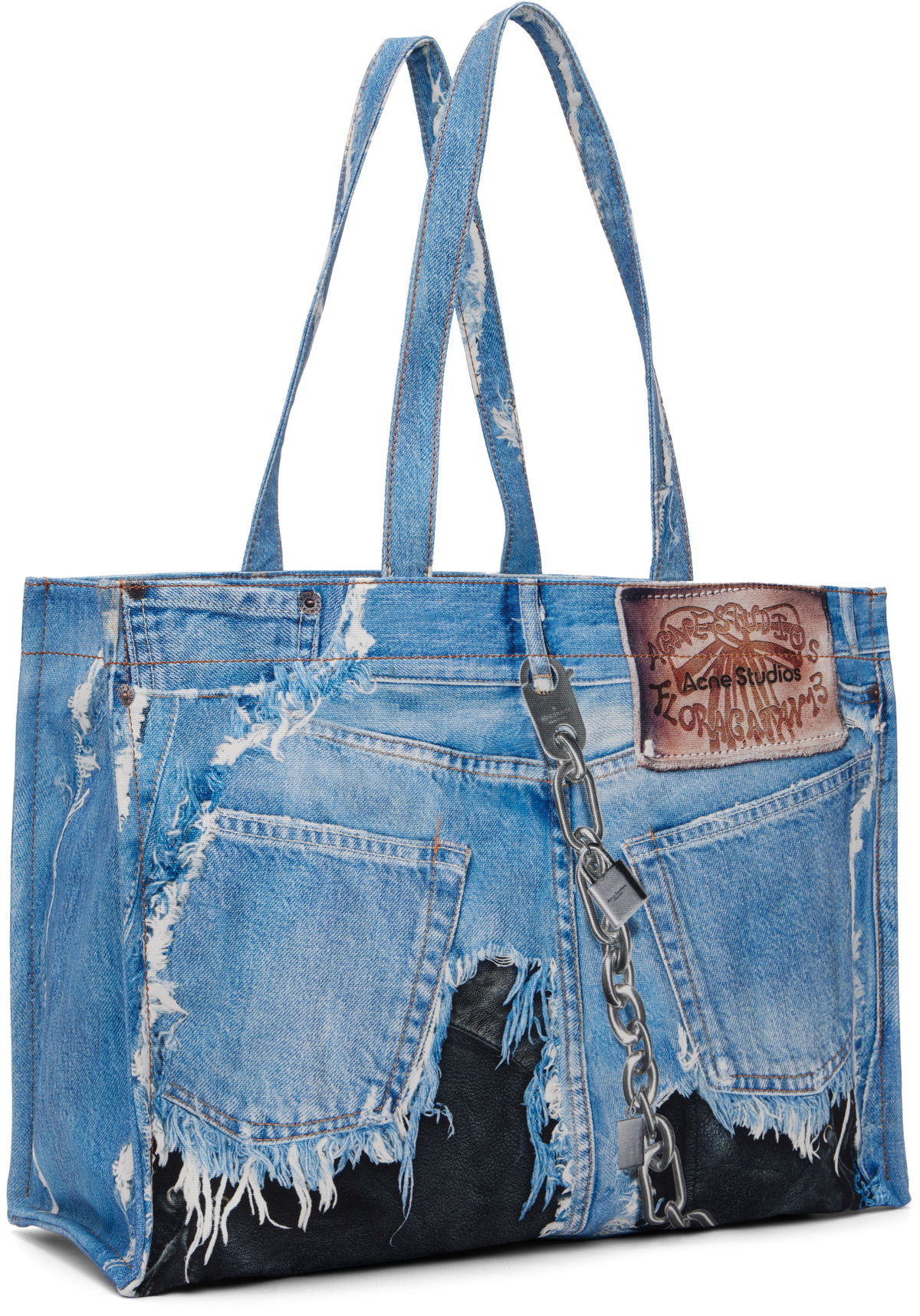 Acne Studios Blue & Black Denim Print Tote