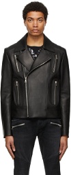 Balmain Black Zipped Leather Biker Jacket