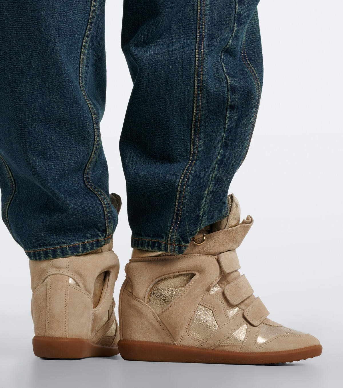 Isabel Marant Bekett metallic leather and suede wedge sneakers