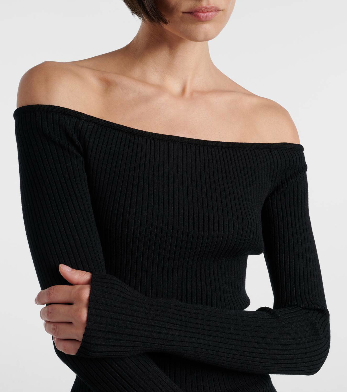 Courrèges Off-shoulder ribbed-knit top