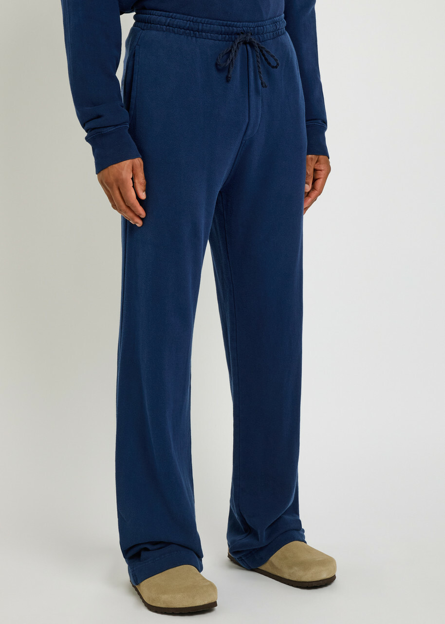 The Elder Statesman Daily Logo-embroidered Cotton and Cashmere-blend Sweatpants Navy