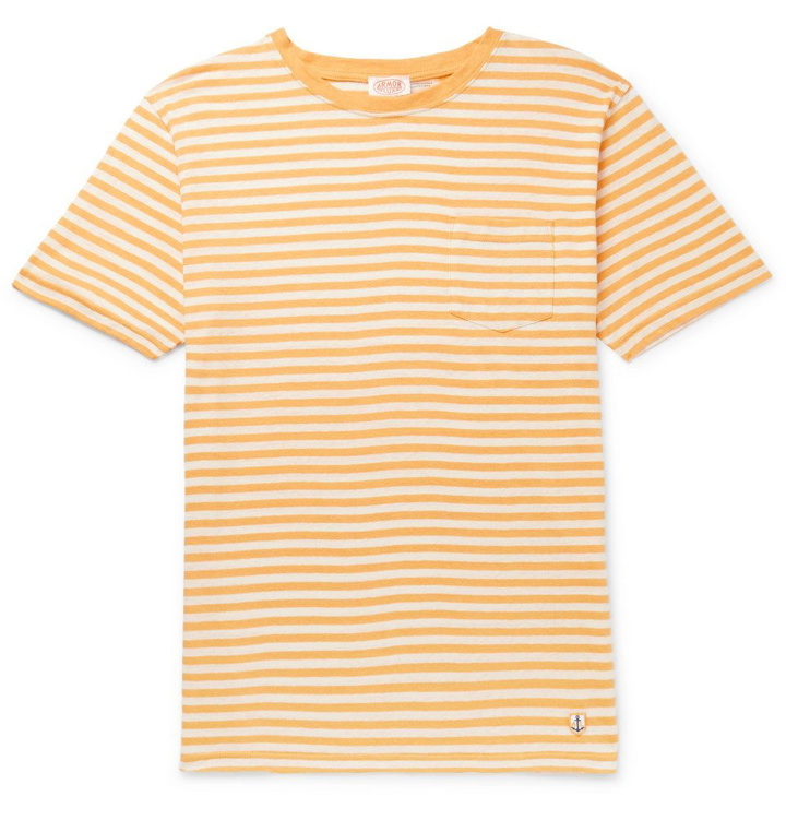 Photo: Armor Lux - Slim-Fit Striped Cotton and Linen-Blend T-Shirt - Mustard