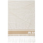 Jil Sander White and Beige Logo Beach Towel