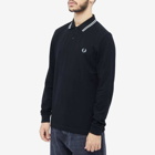 Fred Perry Authentic Men's Long Sleeve Twin Tipped Polo Shirt in Black/White/Blue