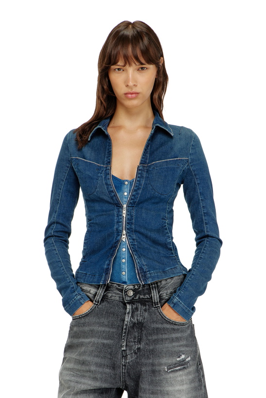 Photo: Diesel Full-zip shirt in denim - Denim Shirts Womens in Blue