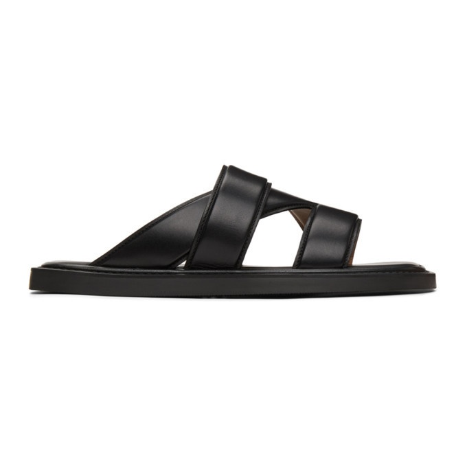 Photo: Bottega Veneta Black Leather Slip-On Sandals
