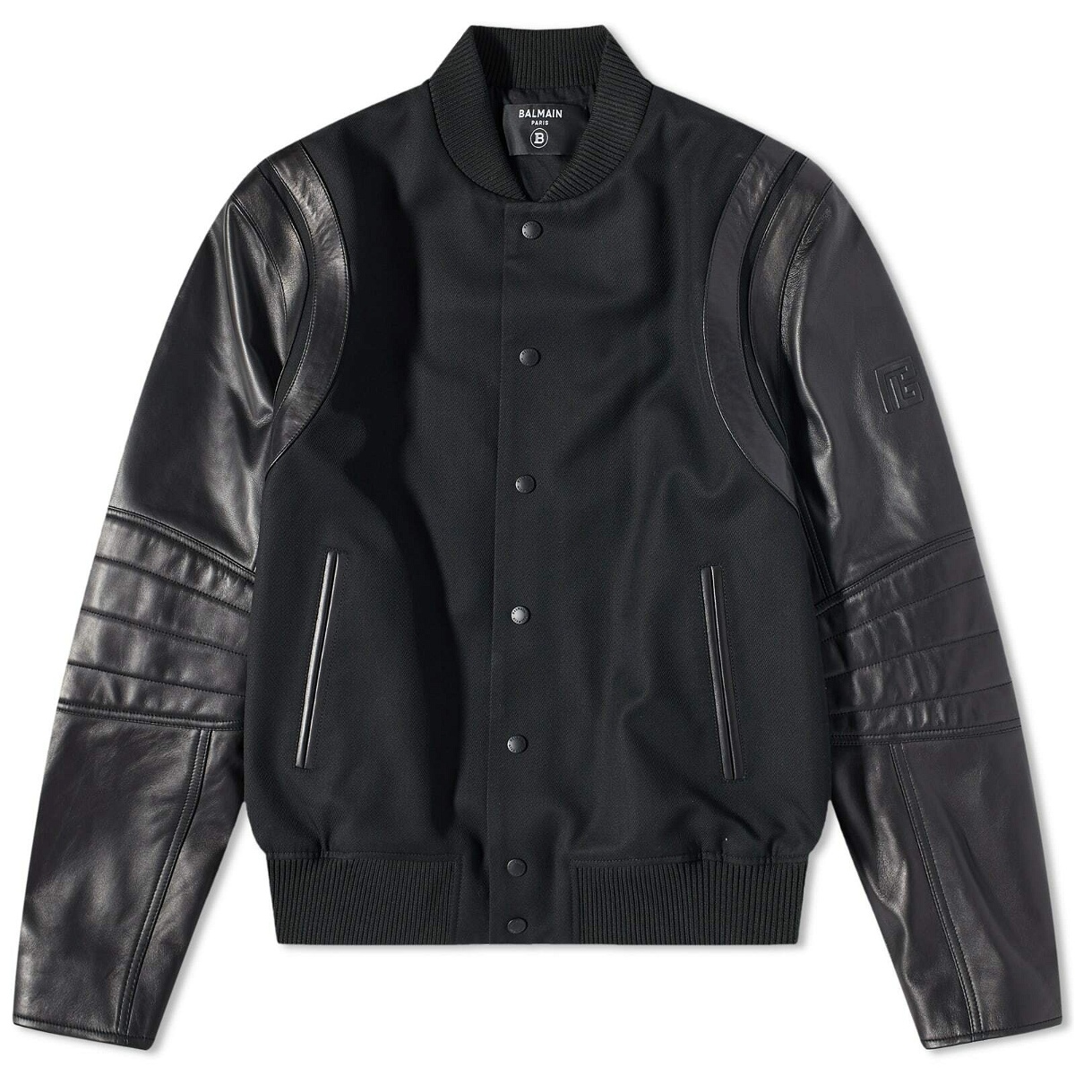 Photo: Balmain Men's Wool and Leather Varsity Jacket in Black